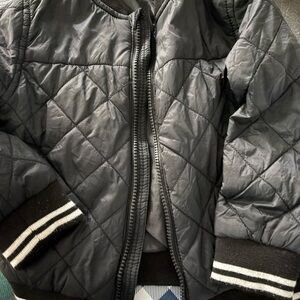H&M Black Quilted Kids Puffer Jacket with Black & White Stripe Cuffs
